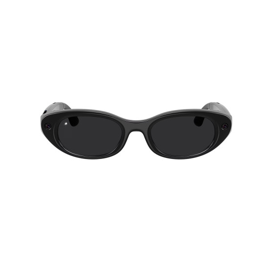 Meta Starfire Kylie Edition smart glasses in Classic Black XS 48-21 frame with Transitions Grey lenses, front three-quarter view