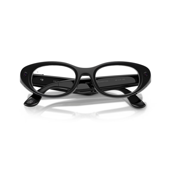 Meta Starfire Kylie Edition smart glasses in Classic Black XS 48-21 frame with Transitions Grey lenses, front three-quarter view