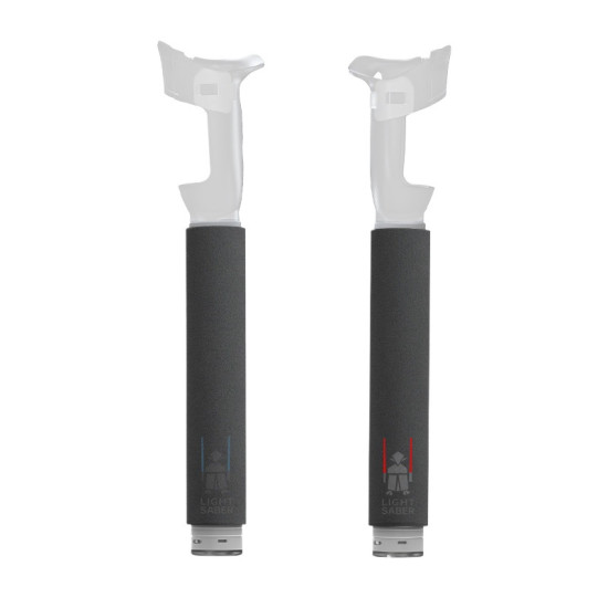 VR Sword Handle Extensions – Meta Quest 3 & 3s VR Sword Handle Extensions attached to Meta Quest 3 and 3s controllers, shown as a pair of black grip extenders