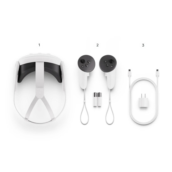 Meta Quest 3 512 GB VR Headset Meta Quest 3 512 GB VR headset in white, front-facing view showing dual lenses and controller-free design