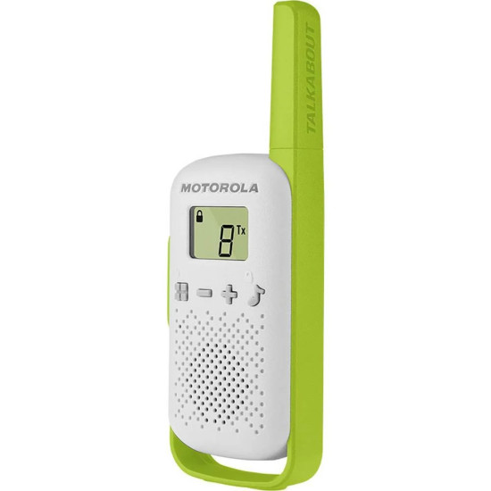 Motorola TALKABOUT T42 two-way radio triple pack, three handheld walkie talkies in colour combinations with LCD display