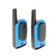 Motorola T42 Two-Way Radio – Blue Motorola T42 two-way radio in blue, compact walkie talkie with LCD screen and belt clip