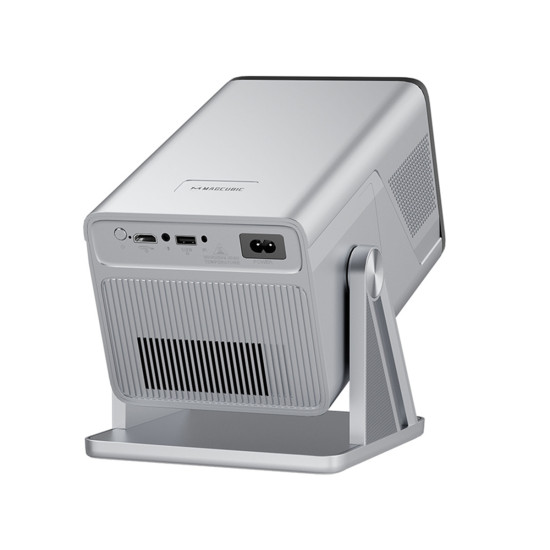 Magcubic X7 portable projector with 1080p native resolution and Android 14, compact black body, front lens view