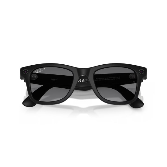 Ray-Ban Meta Wayfarer Gen 2 Matte Black Polar Graphite Ray-Ban Meta Wayfarer Gen 2 smart glasses in matte black with polarized gradient graphite lenses, front three-quarter view