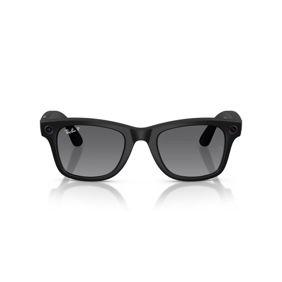 Ray-Ban Meta Wayfarer Gen 2 Matte Black Polar Graphite Ray-Ban Meta Wayfarer Gen 2 smart glasses in matte black with polarized gradient graphite lenses, front three-quarter view