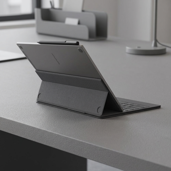 reMarkable Paper Pro Type Folio – Basalt Dark Grey reMarkable Paper Pro Type Folio keyboard in Basalt Dark Grey, US layout, magnetically attached to Paper Pro device