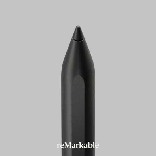 reMarkable Marker Plus stylus for Paper Pro tablet, black pen with integrated eraser, structured grip surface, and precise tilt recognition