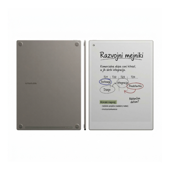 reMarkable Paper Pro paper tablet with 11.8-inch colour display shown alongside the Marker PLUS stylus, ultra-slim white device