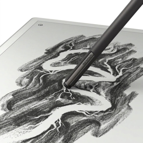 reMarkable Paper Pro paper tablet with Marker Plus and black premium leather Book Folio, front view on white background
