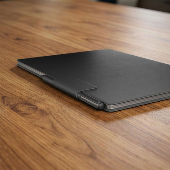 reMarkable Paper Pro paper tablet with Marker Plus and black premium leather Book Folio, front view on white background