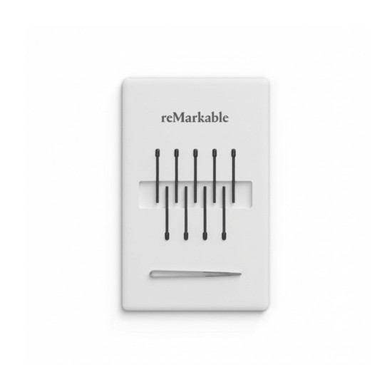 reMarkable 2 Marker Tips Refill 9-pack, replacement pen tips compatible with Marker and Marker Plus, shown in retail packaging