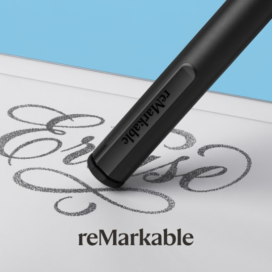reMarkable 2 Marker Plus stylus pen with built-in eraser, slim ergonomic body in white finish, designed for reMarkable 2