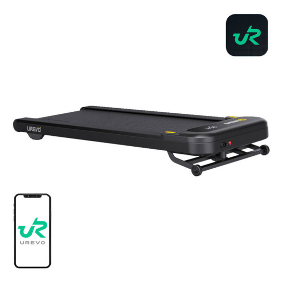 UREVO Spacewalk 3S Electric Treadmill (Black) UREVO Spacewalk 3S electric treadmill in black, front view showing incline deck and handlebar console