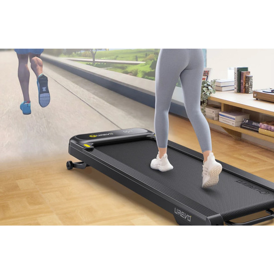 UREVO Spacewalk 3S Electric Treadmill (Black) UREVO Spacewalk 3S electric treadmill in black, front view showing incline deck and handlebar console