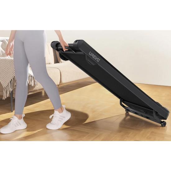 UREVO Spacewalk 3S Electric Treadmill (Black) UREVO Spacewalk 3S electric treadmill in black, front view showing incline deck and handlebar console