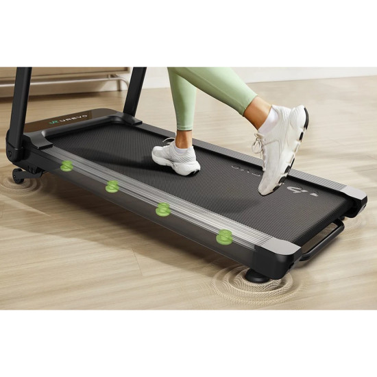 UREVO Foldi 3S Smart Treadmill Black UREVO Foldi 3S Smart Electric Treadmill in black with integrated adjustable work surface for laptop use at home