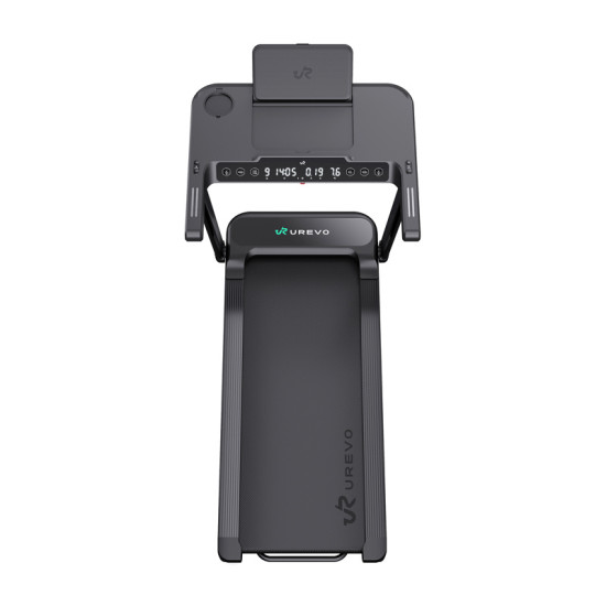UREVO Foldi 3S Smart Treadmill Black UREVO Foldi 3S Smart Electric Treadmill in black with integrated adjustable work surface for laptop use at home