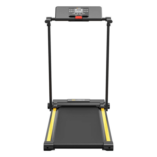 UREVO Foldi Mini Electric Treadmill Black Orange UREVO Foldi Mini electric treadmill in black and orange, compact foldable design shown from front angle
