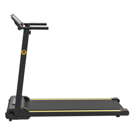 UREVO Foldi Mini Electric Treadmill Black Orange UREVO Foldi Mini electric treadmill in black and orange, compact foldable design shown from front angle