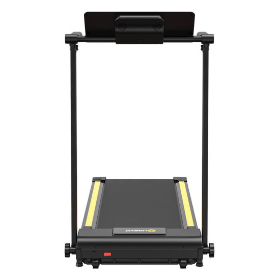 UREVO Foldi Mini Electric Treadmill Black Orange UREVO Foldi Mini electric treadmill in black and orange, compact foldable design shown from front angle