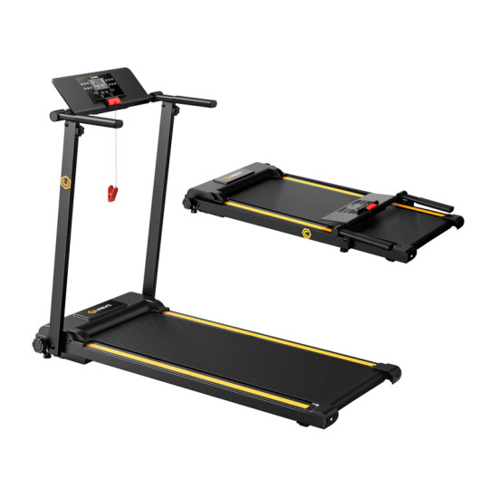 UREVO Foldi Mini Electric Treadmill Black Orange UREVO Foldi Mini electric treadmill in black and orange, compact foldable design shown from front angle