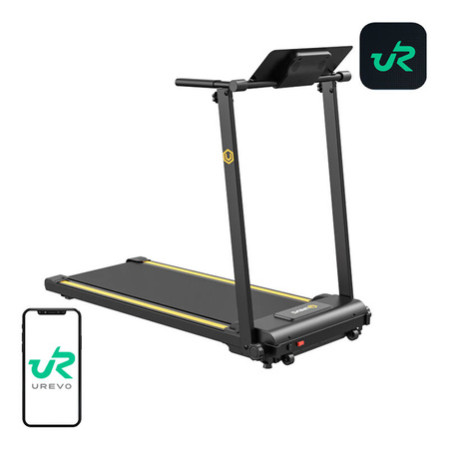 UREVO Foldi Mini Electric Treadmill Black Orange UREVO Foldi Mini electric treadmill in black and orange, compact foldable design shown from front angle