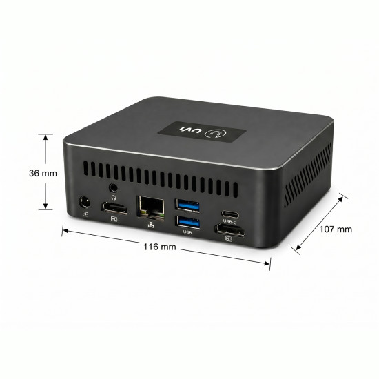 UVI Mini PC R758 Ryzen 7 5800U 16GB 1TB UVI Mini PC R758 compact desktop computer with AMD Ryzen 7 5800U, black casing, small form factor design