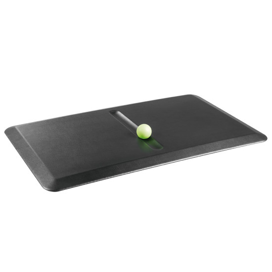 UVI Anti-Fatigue Standing Desk Mat UVI Anti-Fatigue Mat with massage ball on a hard floor in a standing desk workplace setting
