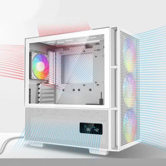 UVI OMEGA NV56F16 gaming desktop PC with mesh front panel, tempered glass side panel, Ryzen 5 7500F and RTX 5060 8GB