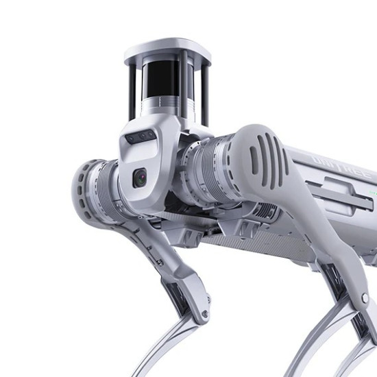 Unitree B2 quadruped industrial robot standing on four legs, designed for inspection, rescue, and logistics operations
