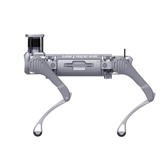 Unitree B2 quadruped industrial robot standing on four legs, designed for inspection, rescue, and logistics operations