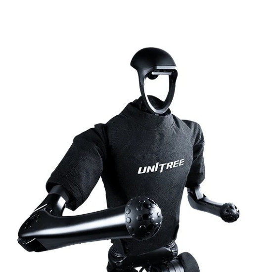 Unitree H1 full-size humanoid robot standing upright, approximately 180 cm tall, designed for research and industrial use