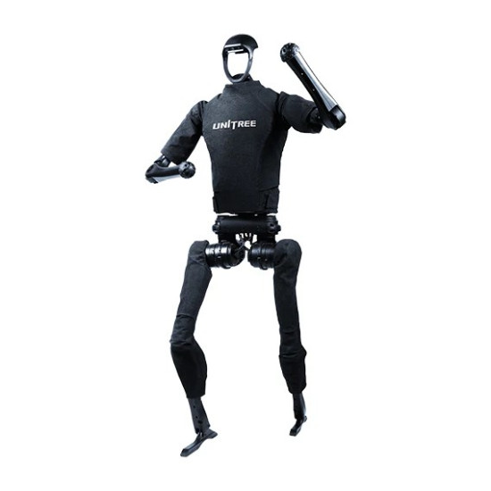 Unitree H1 full-size humanoid robot standing upright, approximately 180 cm tall, designed for research and industrial use