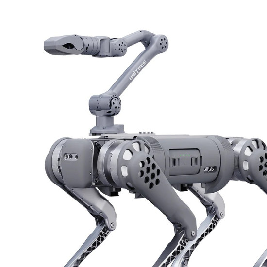 Unitree Z1 kompaktna 6-osna robotska roka, srebrno-siva, prikazana v iztegnjeni pozi na beli podlagi