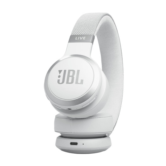 JBL LIVE 670NC bele naglavne slušalke z mehkim naglavnim trakom in True Adaptive Noise Cancelling tehnologijo