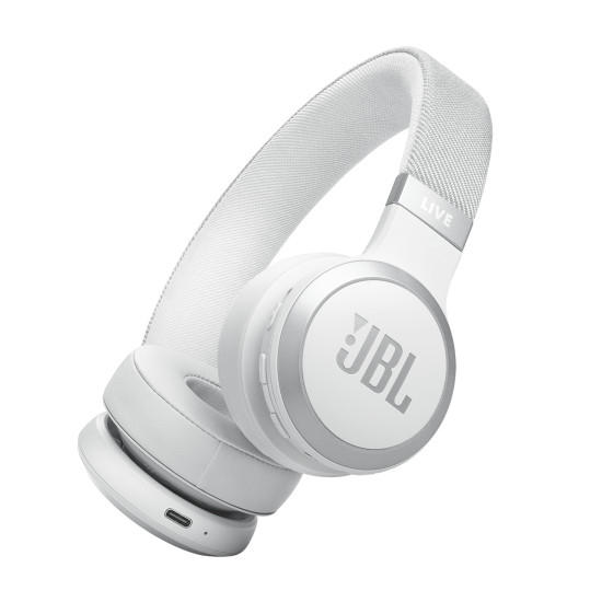 JBL LIVE 670NC bele naglavne slušalke z mehkim naglavnim trakom in True Adaptive Noise Cancelling tehnologijo