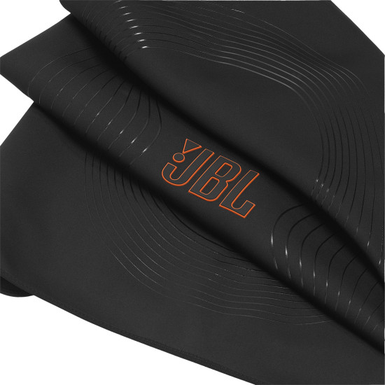 JBL PartyCover Ultimate protective cover for PartyBox Ultimate, shown in black wetsuit-style material with a sleek fitted design