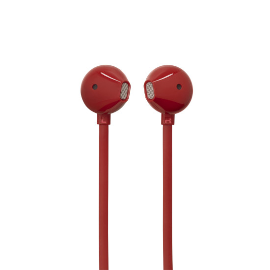 JBL Tune 305C USB-C in-ear headphones in red with flat tangle-free cable and three-button remote