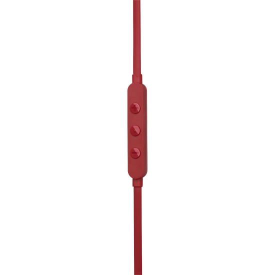 JBL Tune 305C USB-C in-ear headphones in red with flat tangle-free cable and three-button remote