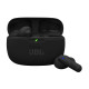 JBL Wave Beam 2 black wireless earbuds with active noise cancellation, shown in a closed carrying case against a white background