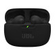 JBL Wave Beam 2 black wireless earbuds with active noise cancellation, shown in a closed carrying case against a white background