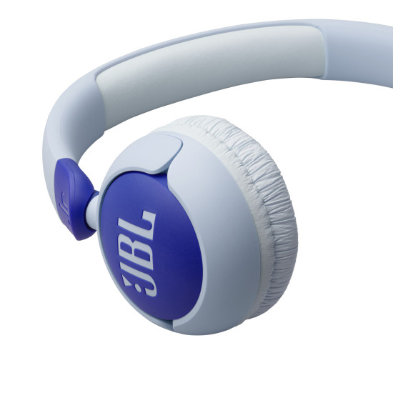 JBL JR 320 Blue on-ear kids' headphones with adjustable headband and soft blue ear cushions