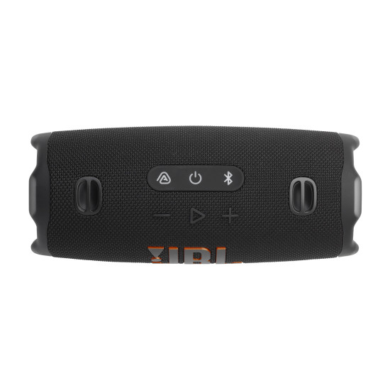 JBL Charge 6 Black Portable Speaker JBL Charge 6 Black portable speaker shown from the front, cylindrical design with black fabric grille and JBL branding