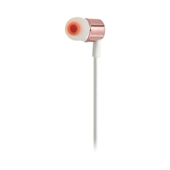 JBL Tune 210 Wired Headphones – Rose Gold JBL Tune 210 wired in-ear headphones in rose gold metallic finish with single-button remote and microphone on cable