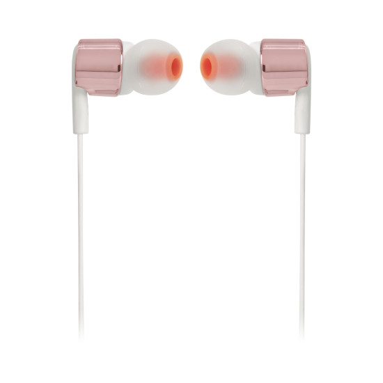 JBL Tune 210 Wired Headphones – Rose Gold JBL Tune 210 wired in-ear headphones in rose gold metallic finish with single-button remote and microphone on cable