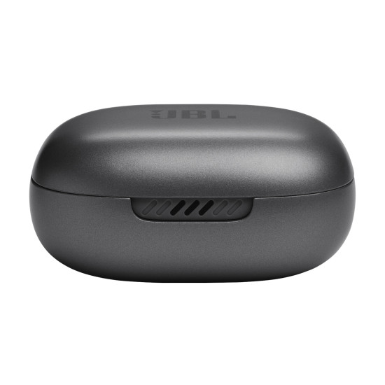 JBL Live Flex TWS Black true wireless earbuds with charging case, shown in black with IP54 rating and compact in-ear design