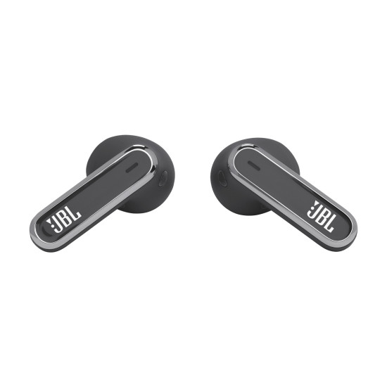 JBL Live Flex TWS Black true wireless earbuds with charging case, shown in black with IP54 rating and compact in-ear design