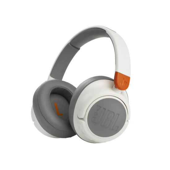 JBL JR460NC wireless on-ear headphones in white, designed for children, with padded earcups and adjustable headband