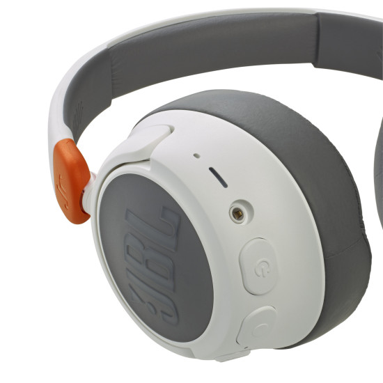 JBL JR460NC wireless on-ear headphones in white, designed for children, with padded earcups and adjustable headband