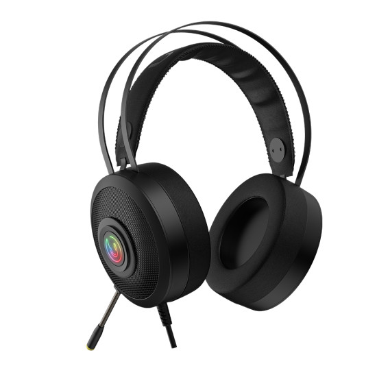UVI Wrath 7.1 V2 over-ear gaming headphones with RGB lighting and dedicated inline controller on white background